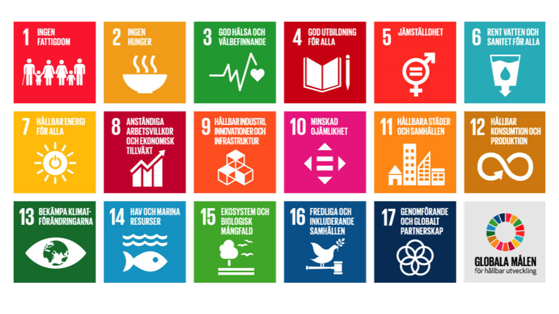 Illustration av FN:s globala mål för hållbar utveckling.