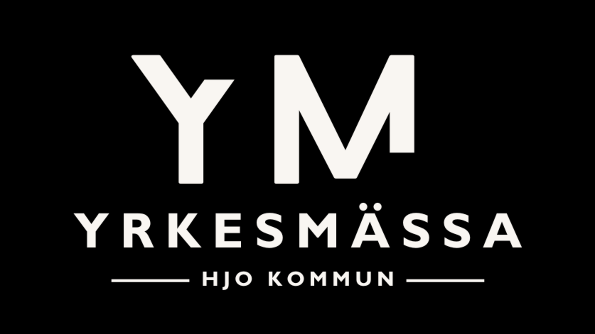 Logotyp för yrkesmässan, vit text mot svart bakgrund.