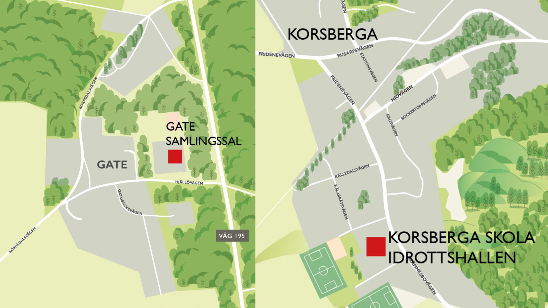 Karta som visar trygghetspunkter i Gate och Korsberga