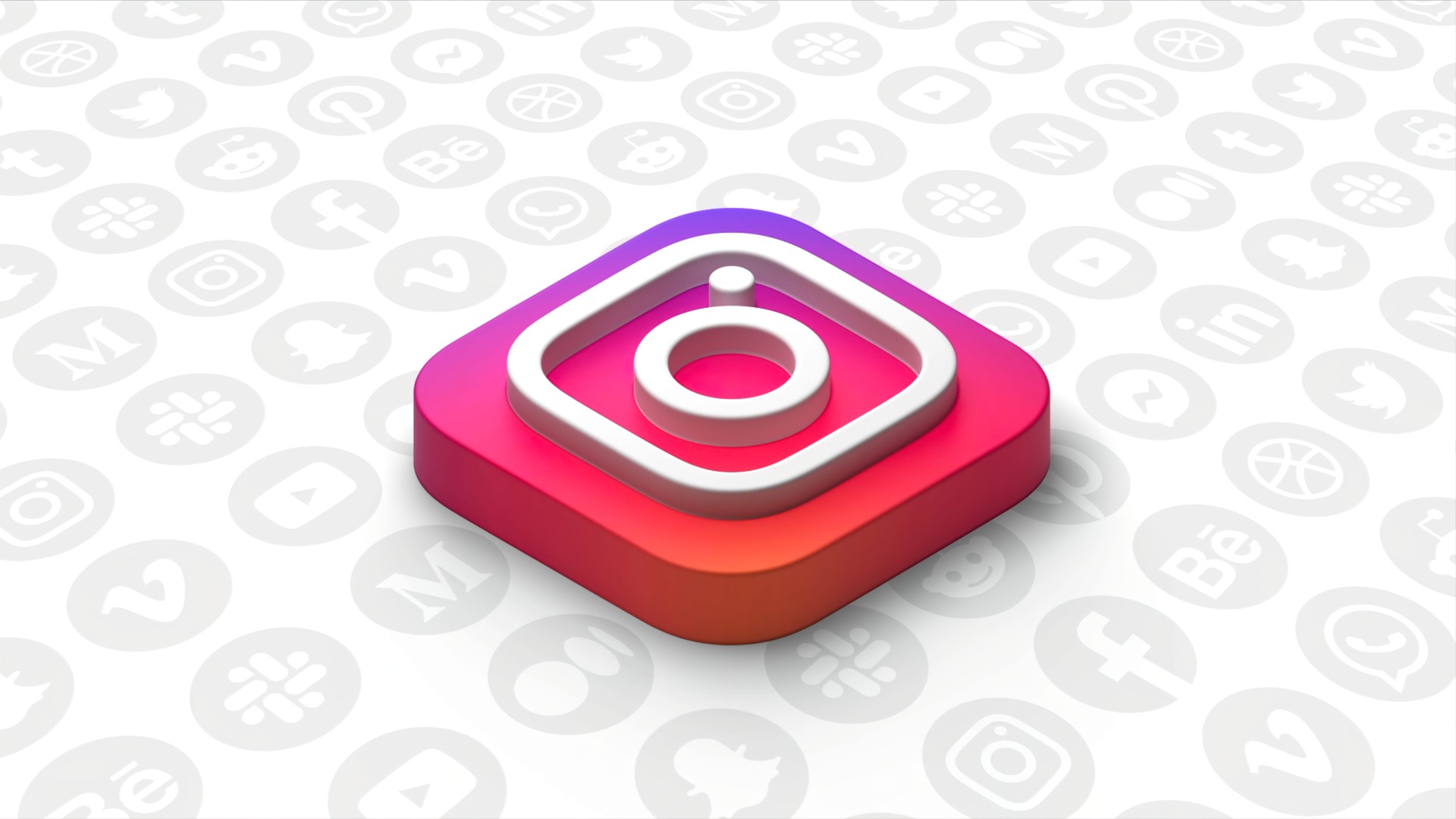 Illustration av Instagramsymbolen på en bakgrund med andra, mindre sociala mediersymboler.
