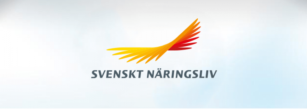 En logotyp för ett företag med en fågel som flyger ovanför den. Svenskt näringsliv