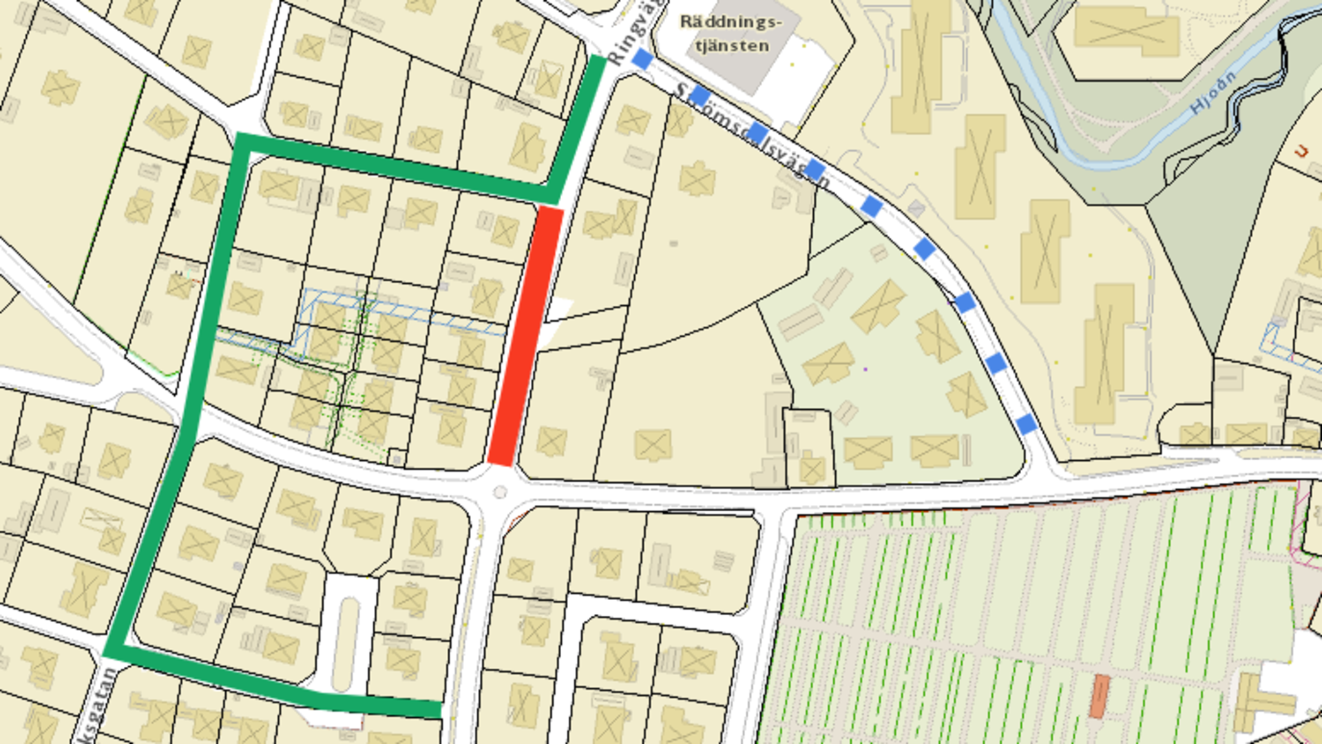 Karta som visar omledning av trafik på Ringvägen. Informationen framgår av texten.