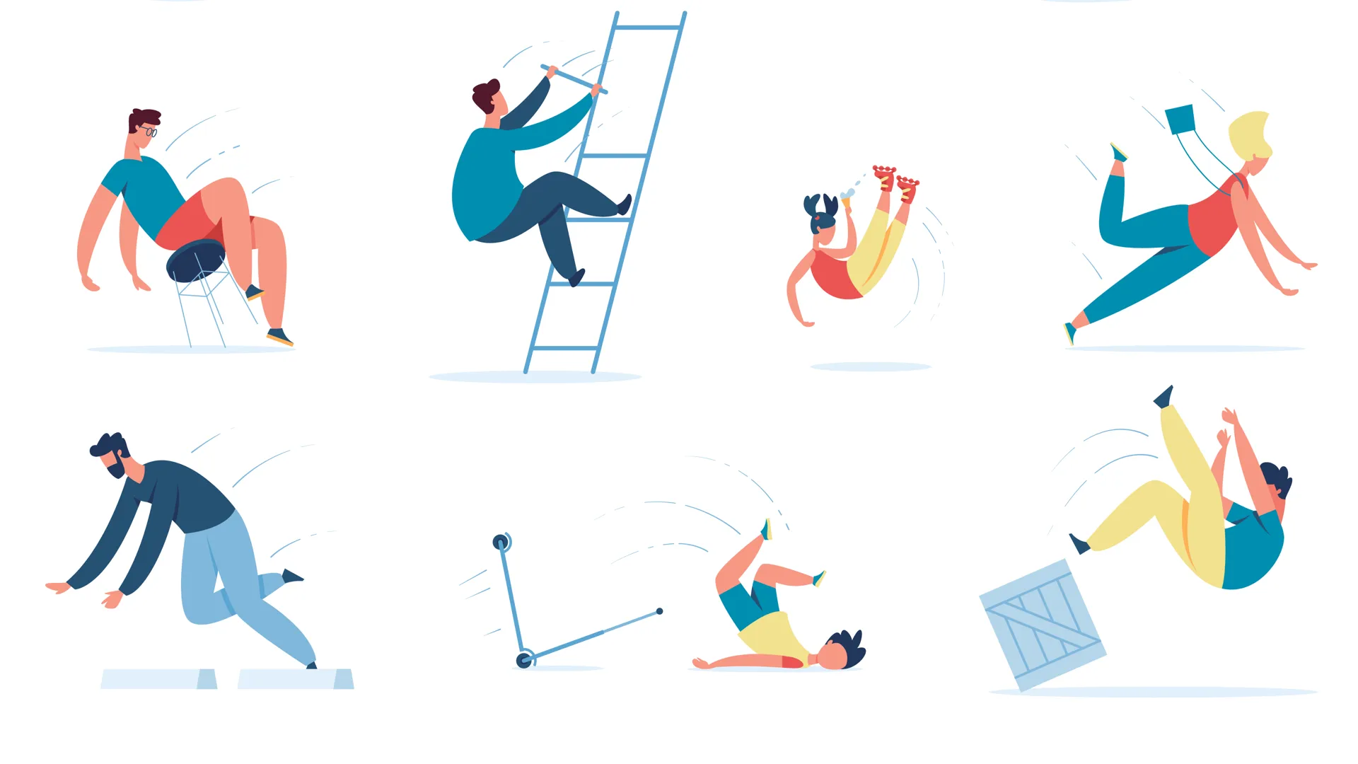 illustrerad bild av människor som faller på olika vis