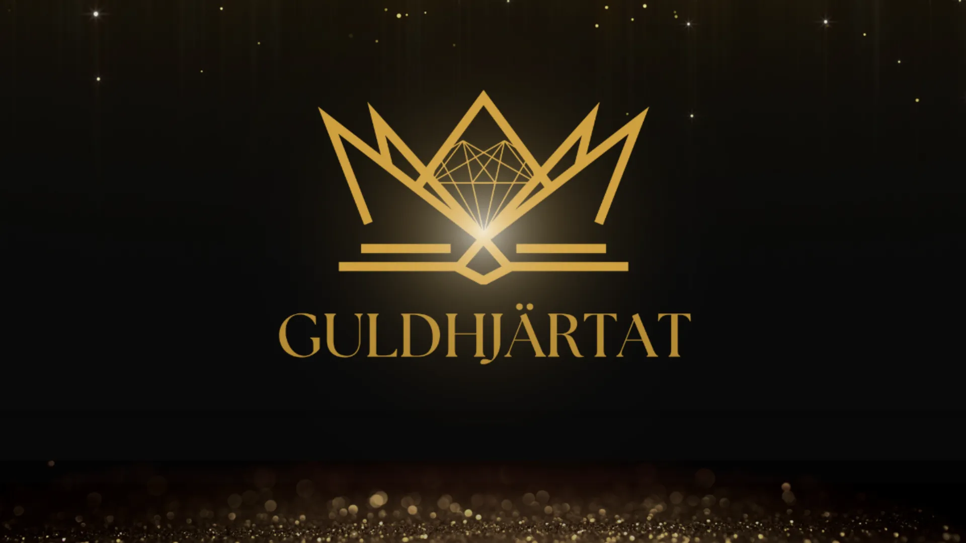 En guldfärgad logotyp för näringslivsgalan guldhjärtat med en krona på.