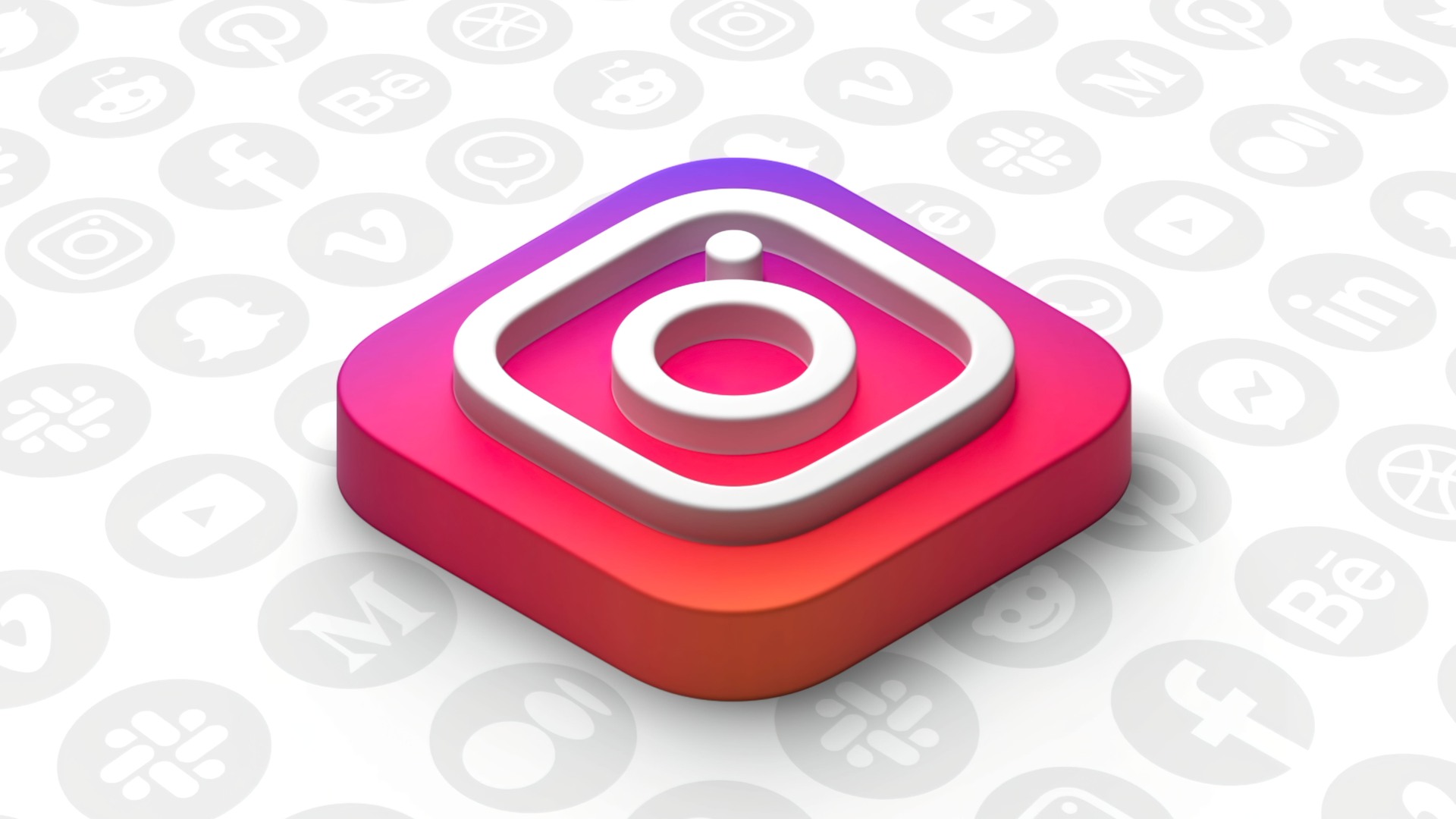 Illustration av Instagramsymbolen på en bakgrund med andra, mindre sociala mediersymboler.