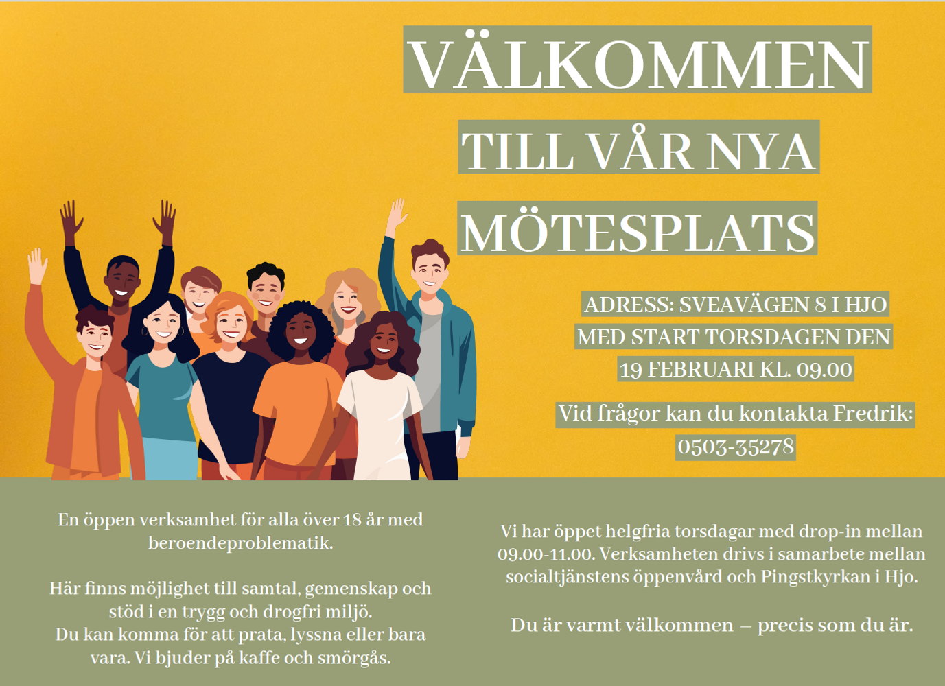 Inbjudan till mötesplats för personer med beroendeproblematik.