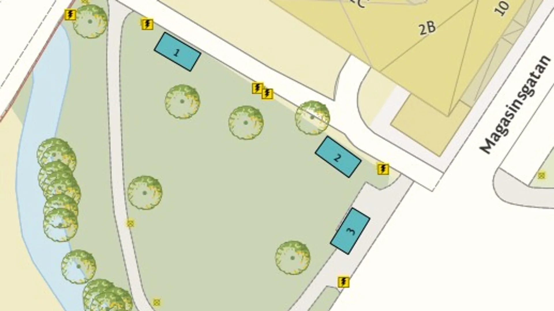 En karta över en park med foodtruckplatser i hamnen