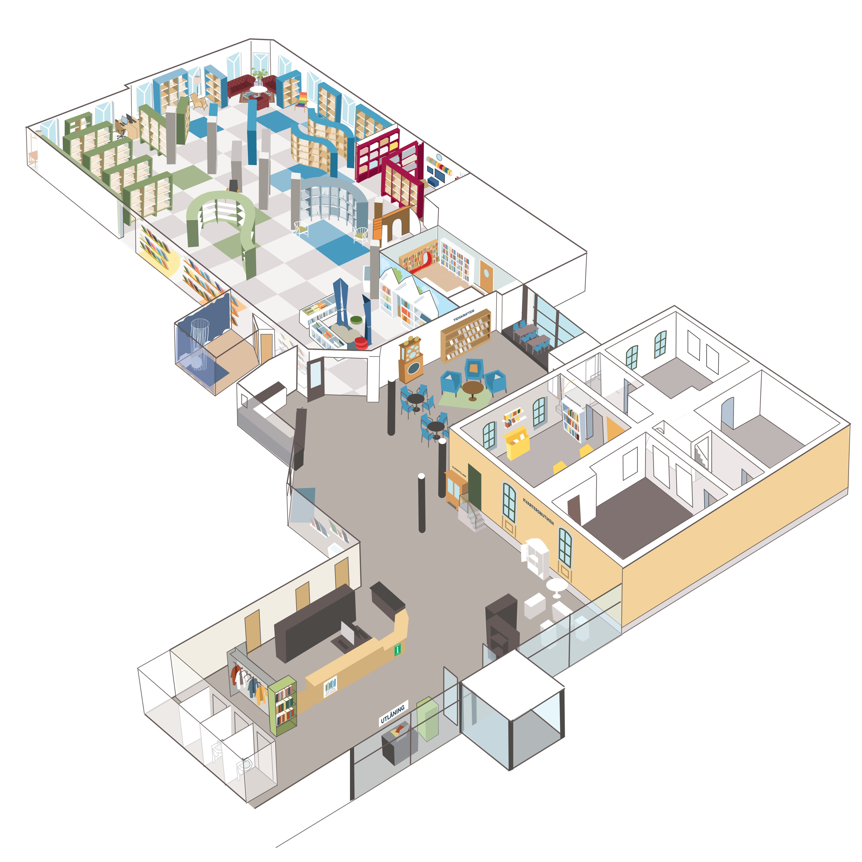 3D-karta &ouml;ver biblioteket.