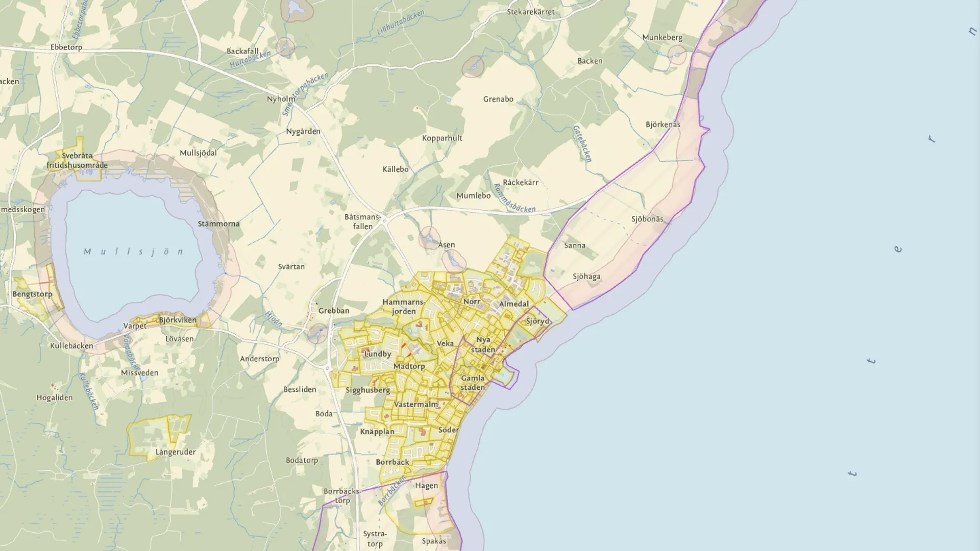 Karta att klicka på för att se olika bebyggelseområden och dess påverkan på bygglovsprövningen.