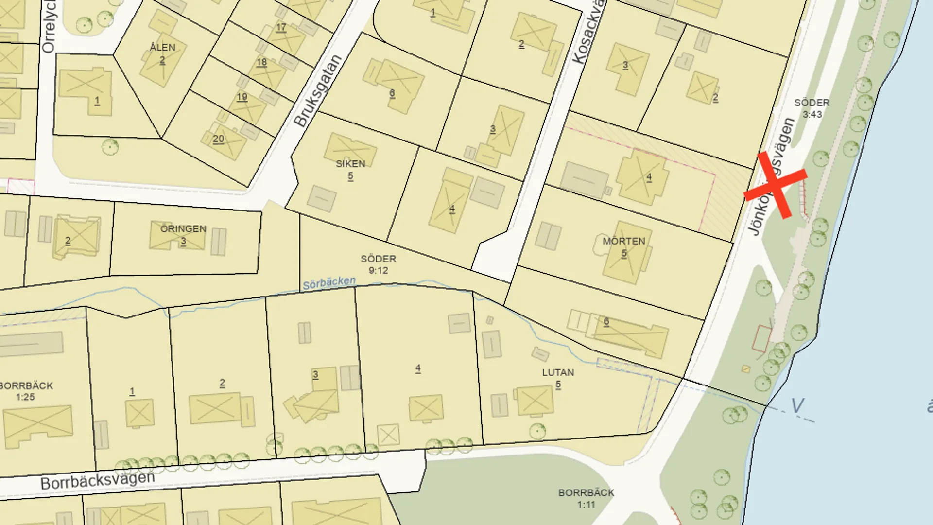 Karta som visar avstängning på Jönköpingsvägen.