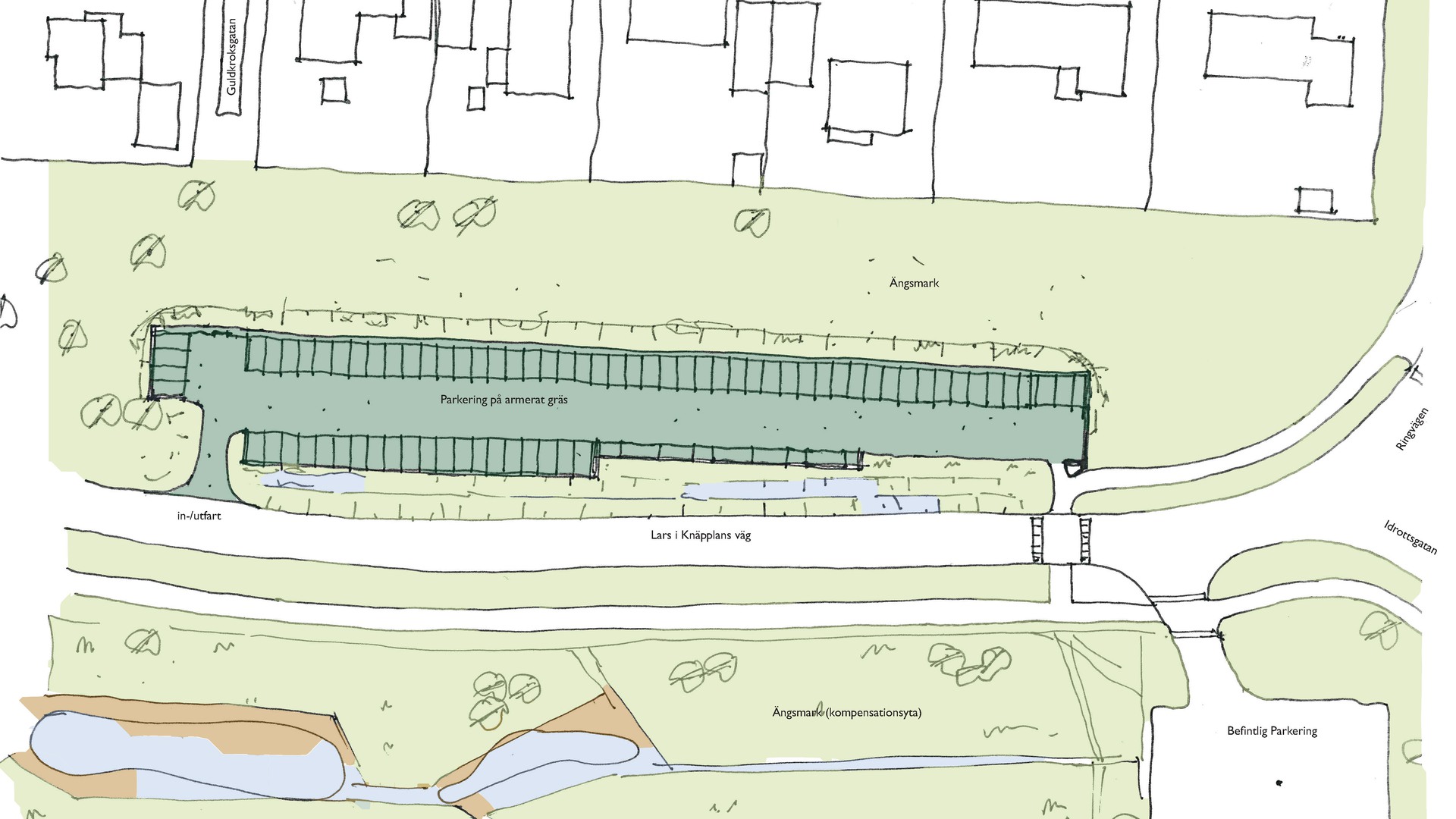 Illustration av planerad parkeringsområde för cirka 70 platser