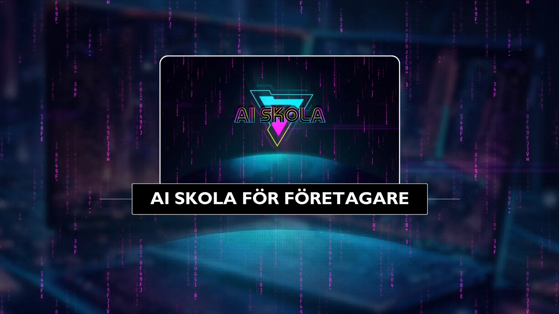 En lila och svart bakgrund med orden ai skola för forteigare.