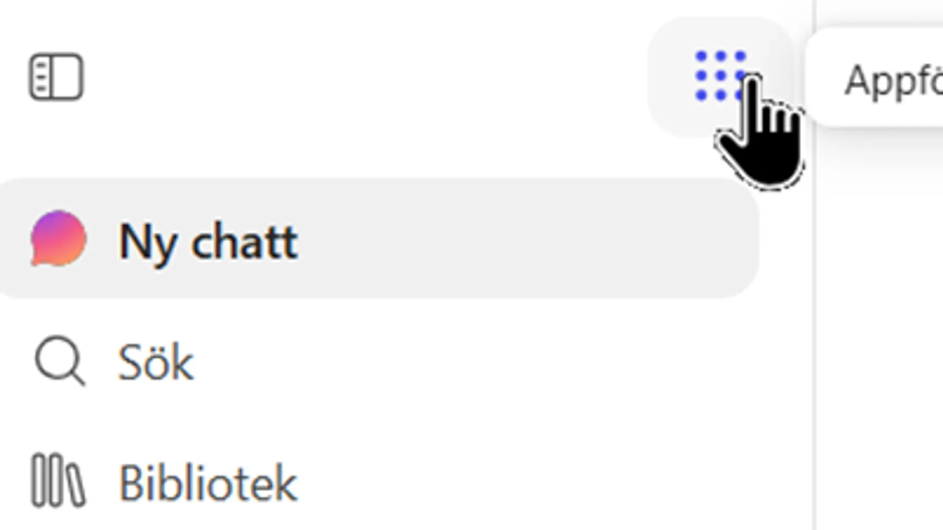 Klicka p&aring; ikonen f&ouml;r appf&ouml;nstret