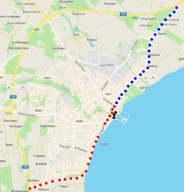 Karta som visar bansträckning genom Hjo stad för Vätternrundan 2026.
